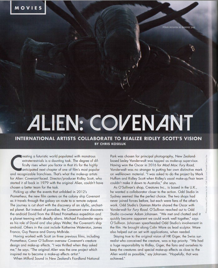 Make-up Artist Magazine issue #126. Alien: Covenant. - Odd Studio
